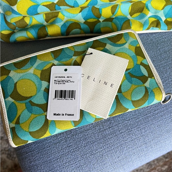 Céline Multicolor Canvas Leather Boogie Satchel Tote Bag and Wallet Turquoise - Picture 4 of 16